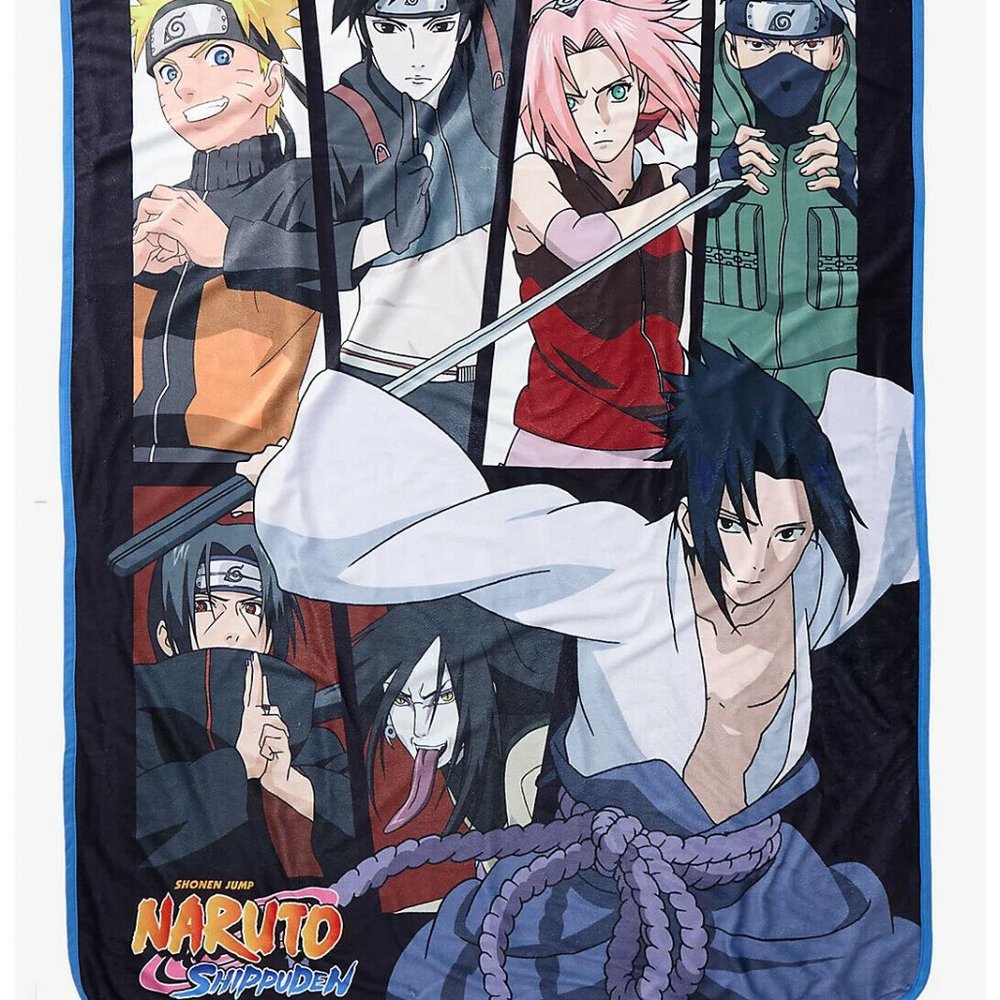 NEW Naruto Shippuden Group Panel Throw Blanket 46 x 60 NWT Anime